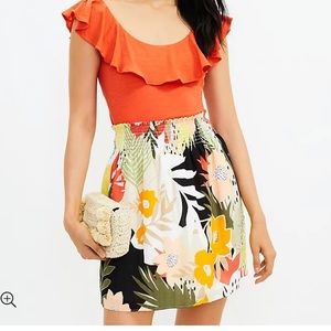 LOFT Petite Tropical Smocked Skirt Large